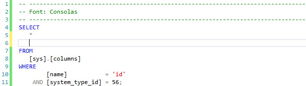 Block indentation in SSMS: after Enter the cursor automatically jumps beneath the first character of the previous line instead of to the start of the line.